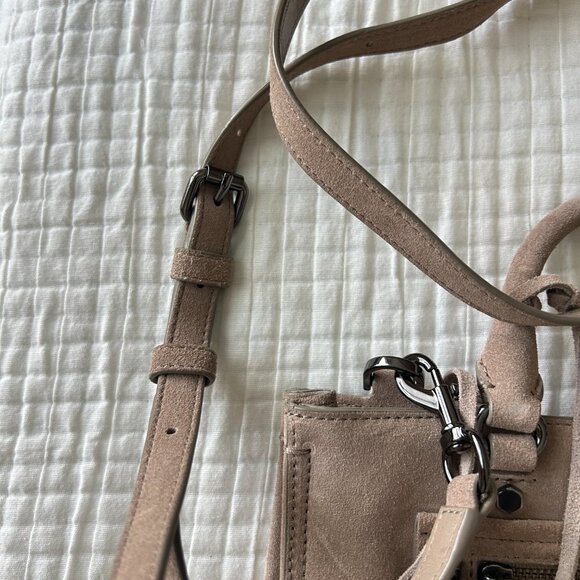 Rebecca Minkoff Mini Regan Satchel Suede Leather Taupe Beige Crossbody Tote - Picture 6 of 13